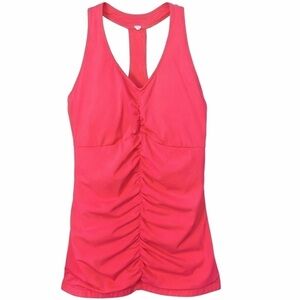 Lucy Perfect Core Halter Tank Top Coral Built-In Bra Ruched Athletic Yoga